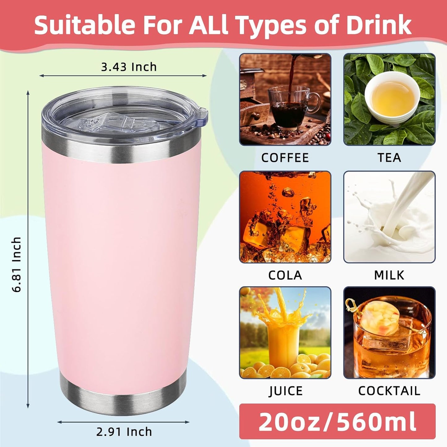 20oz Tumbler with Lid Stainless Steel Insulated Tumblers Travel Coffee Tumbler Bulk Double Wall Vacuum Insulated Water Cup Gifts for Christmas Women Men Her Him Home Office(Navy Blue, 1pack)