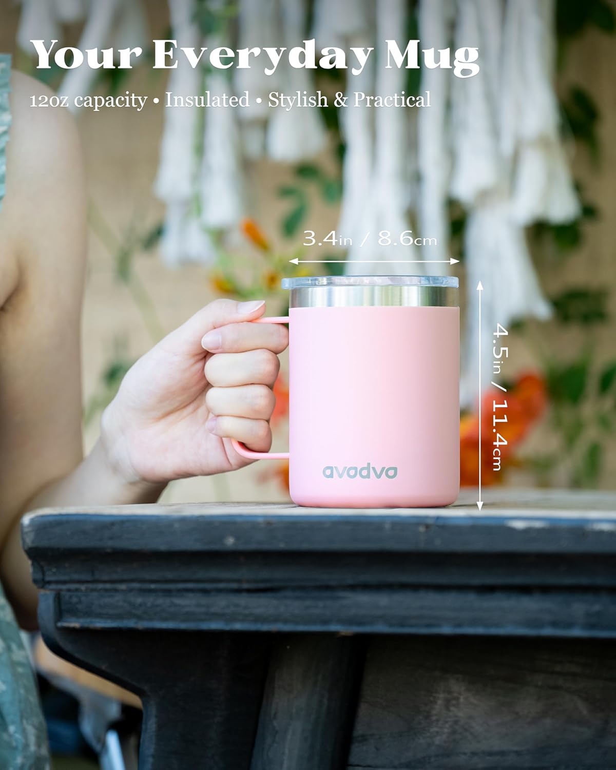 12oz Insulated Coffee Mug with Lid – Includes Two Lids, Stainless Steel Coffee Travel Mug with Handle, Double Wall Vacuum Insulated Camping Mug for Home, Office & Outdoor, Navy Blue