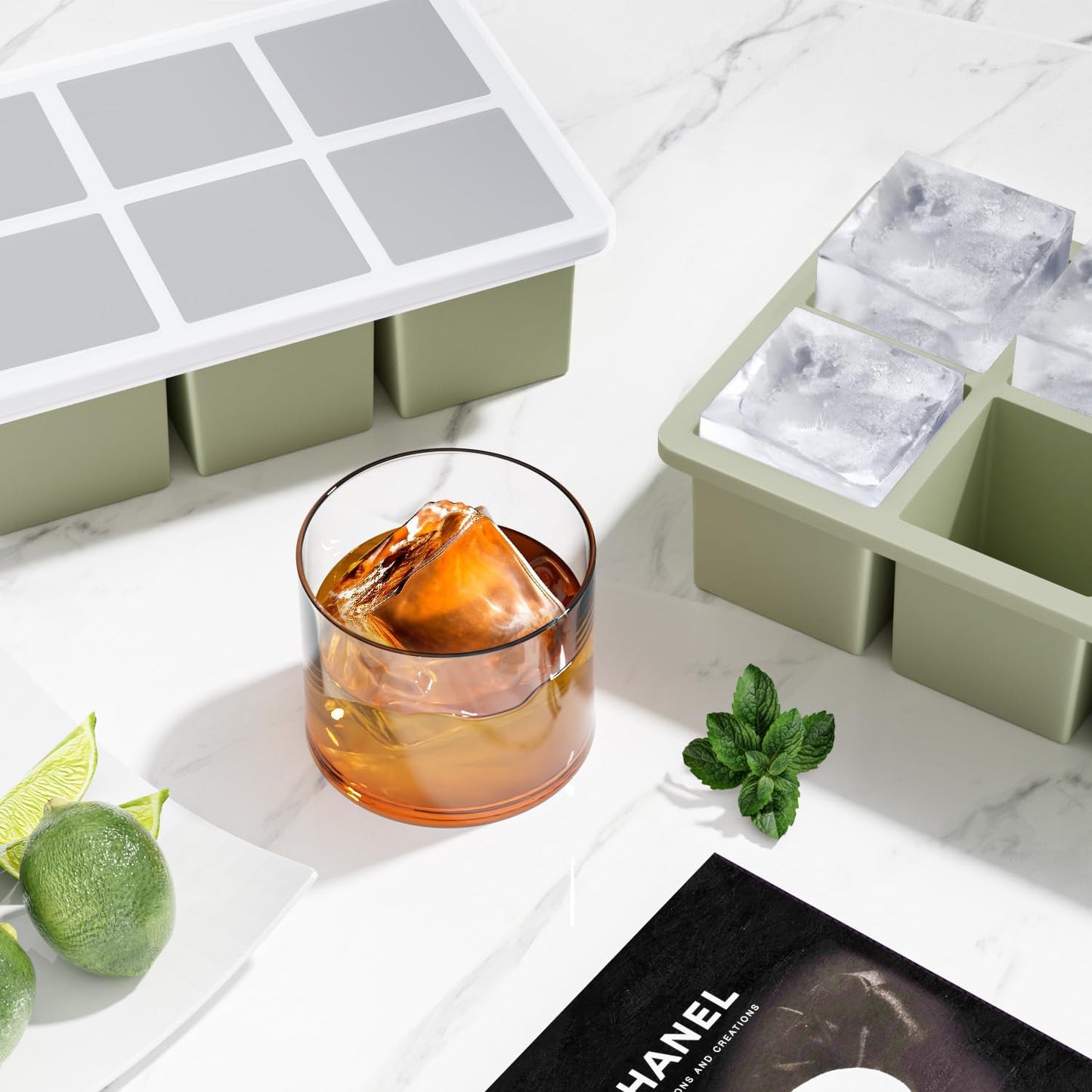 Large Ice Cube Tray for Whiskey: FDDBI Silicone Ice Cube Trays with Lid - 2Pack Big Square Old Fashioned Ice Cube Maker for Cocktail - 2inch Huge Cubed Ice Trays for Whisky