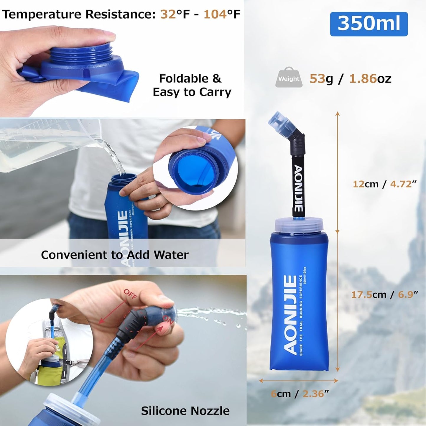 Azarxis Running Water Bottles Flask BPA Free Leakproof Hydration Vest Packs Waist Belt Replacement for Triathlon Marathon Hiking Cycling Climbing Runner