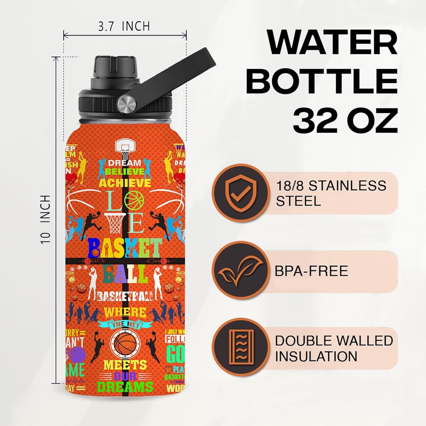 Pickleball Water Bottle 32oz Stainless Steel Insulated Vaccum with Lid, Pickleball Gifts for Pickleball Players, Pickleball Lovers, Women Girls Ladies