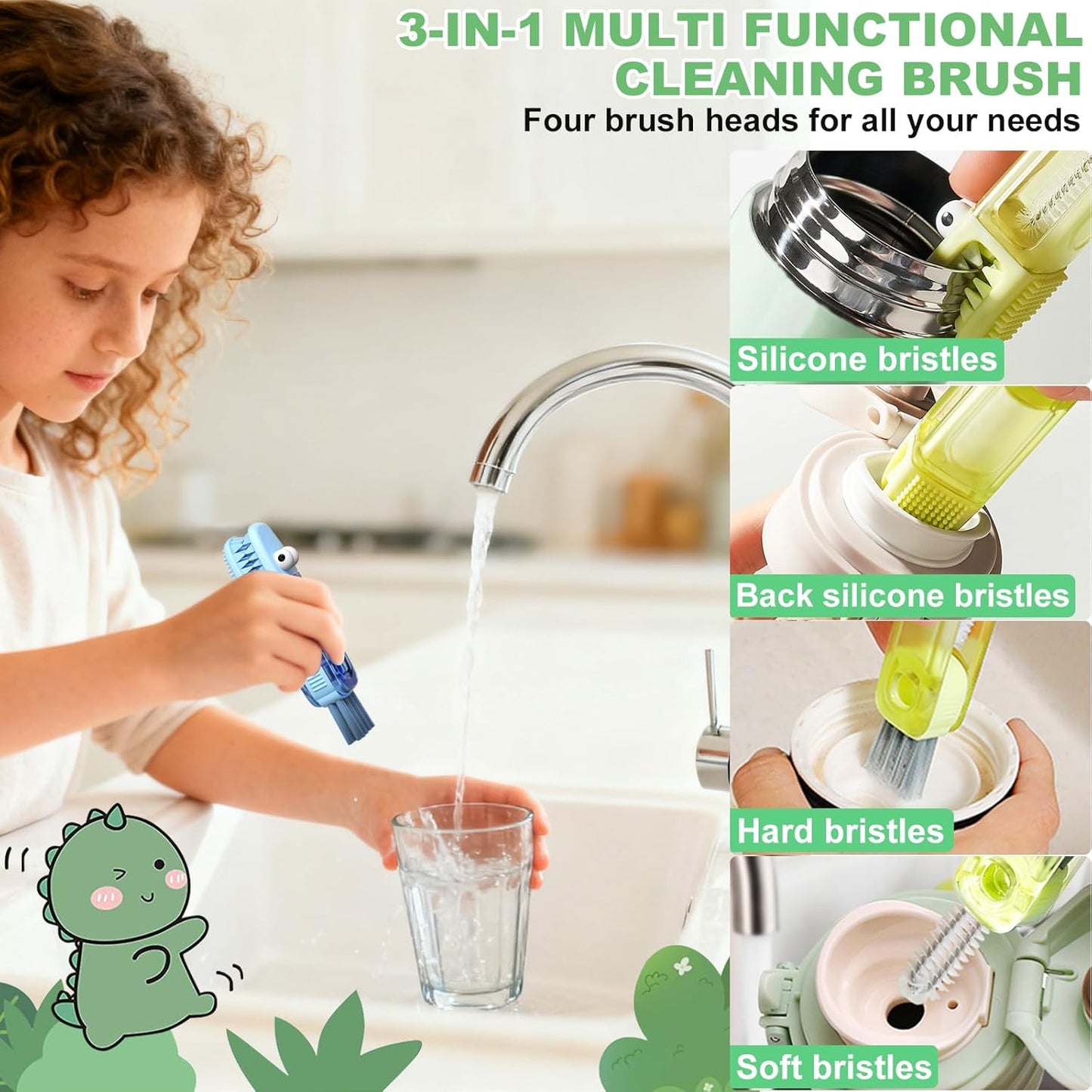 3 in 1 Cup Lid Cleaning Brush, Portable Water Bottle Brush, Multifunctional Bottle Cleaner Brush Set for Tight Spaces, Bottle Gaps, Tumblers, Travel Mug Caps(3 PCS)