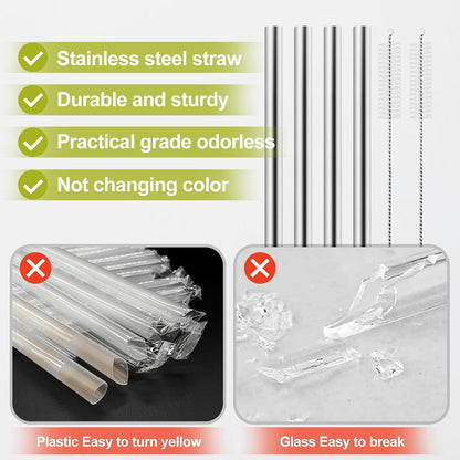 6Pcs Metal Straw Replacement Compatible With Owala FreeSip Tumbler 40oz, With 2 Straw Cleaner, Reusable Stainless Steel Straws for Owala
