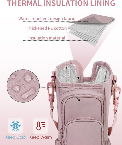sportsnew Water Bottle Carrier Bag with Phone Pocket for 30oz 40oz Tumbler with Handle Accessories Insulated Water Bottle Holder Pouch with Strap Crossbody with Straw Cover