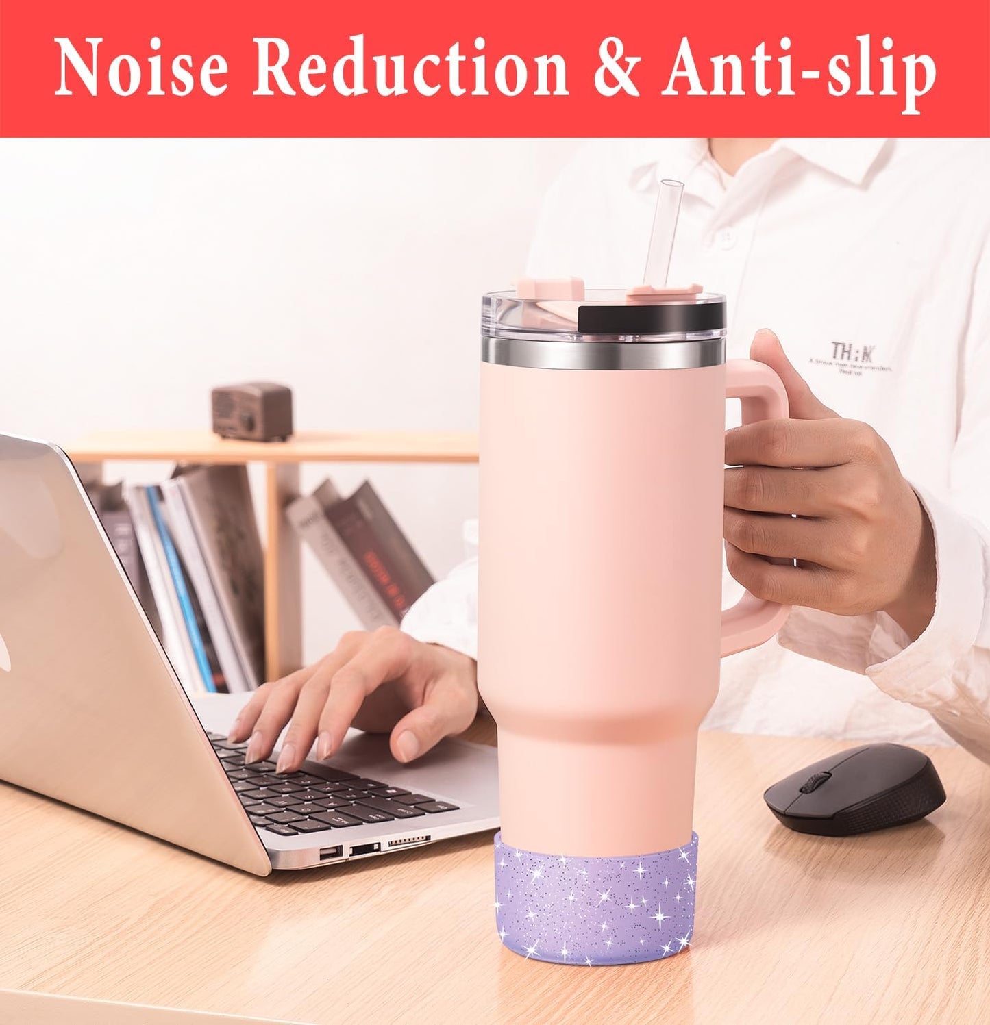 KTKUDY 2 PCS Glitter Silicone Boot Compatible with Stanley Tumbler 20 30 40 oz & Fits Hydro Flask Water Bottle 12-24oz & Fits Yeti, Simple Modern, Owala Cup - Bling Cup Bottom Protector Accessories