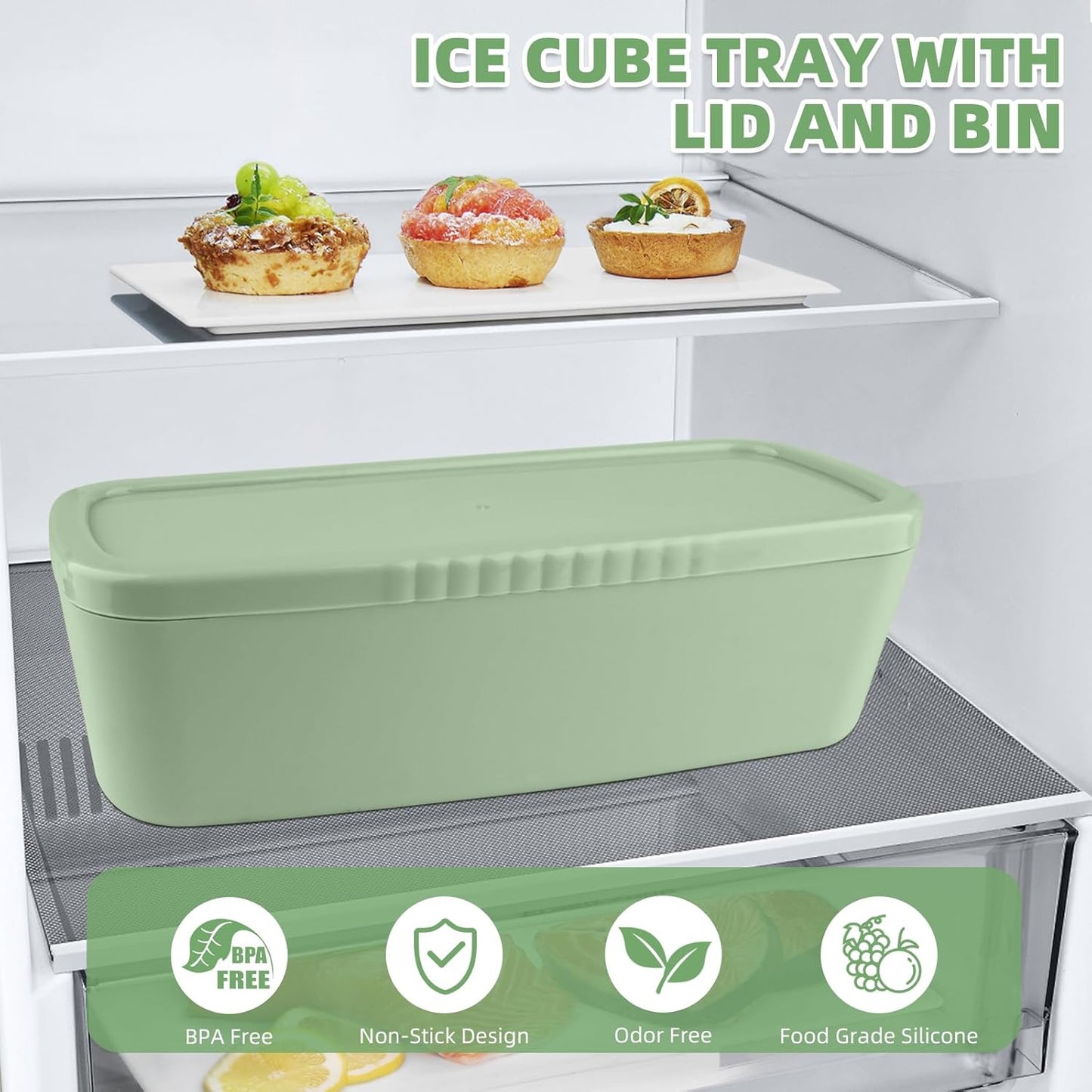 Fu Store Ice Cube Tray for Tumbler Cup 30-40 oz, 3pcs Silicone Ice Cube Molds With Lid and Bin for Chilling Cocktails Whiskey Drinks Juice Coffee Easy Fill and Release Ice Maker (Black, 40 oz)