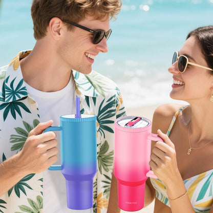 Greatyos 40 oz Tumbler with Handle and Flip Straw Lid - Upgraded Traveler 40oz Tumblers with Lids Straws Vacuum Insulated Leak Proof Stainless Steel Cup Mug Gifts for Men Women Him Her (Ocean Dream)