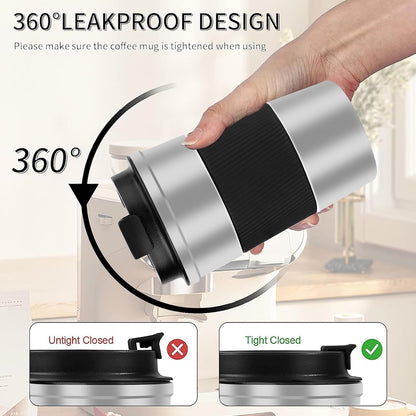 YINBAOGE Insulated Travel Coffee Mug, Spill & Leak Proof, Portable To Go Camping Stainless Steel Coffee Tumbler, Reusable Thermal Coffee Cup with Lid for Hot & Cold Drinks (Black, 12 OZ)