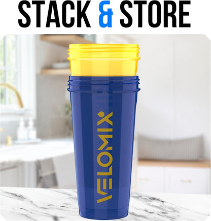 VELOMIX -2 Pack- 28 oz Protein Shaker Bottles for Protein Mixes - 2x Wire Whisk | Leak Proof Shaker Cups for Protein Shakes | Protein Shaker Bottle Pack (Black/Transparent)