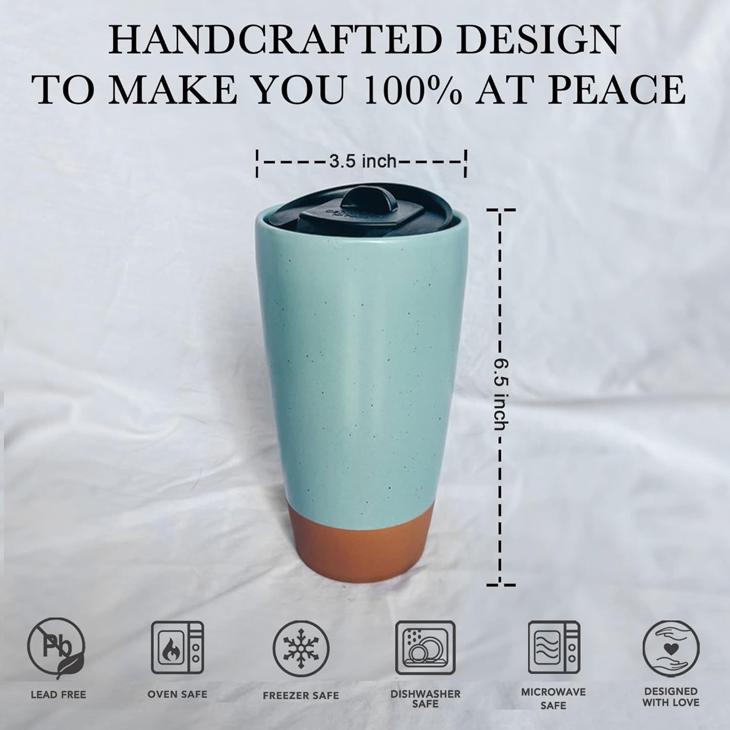 Mora Double Wall Ceramic Coffee Travel Mug with Lid, 14 oz, Portable, Microwave, Dishwasher Safe, Insulated Reusable Tall Cup, Splash Resistant Lid - To Go Tumbler for Car Cup Holder, Nightwaves