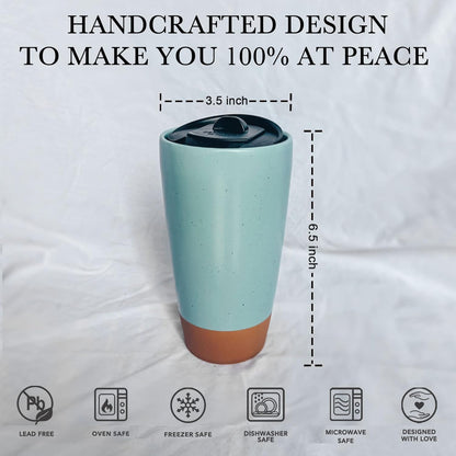 Mora Double Wall Ceramic Coffee Travel Mug with Lid, 14 oz, Portable, Microwave, Dishwasher Safe, Insulated Reusable Tall Cup, Splash Resistant Lid - To Go Tumbler for Car Cup Holder, Nightwaves