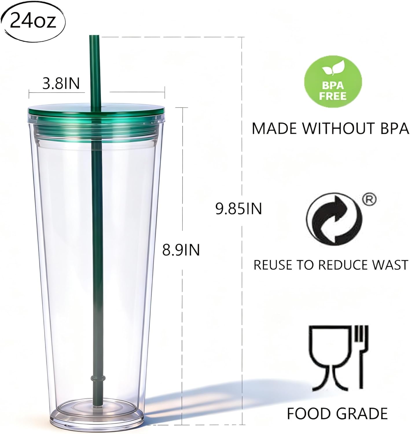 24oz Tumbler with Lid and Straw, Leak Proof and Double Wall Insulated Reusable Plastic Cups,Travel Reusable Iced Coffee Cup (1, Pink)