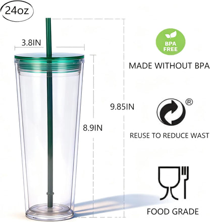 24oz Tumbler with Lid and Straw, Leak Proof and Double Wall Insulated Reusable Plastic Cups,Travel Reusable Iced Coffee Cup (1, Pink)
