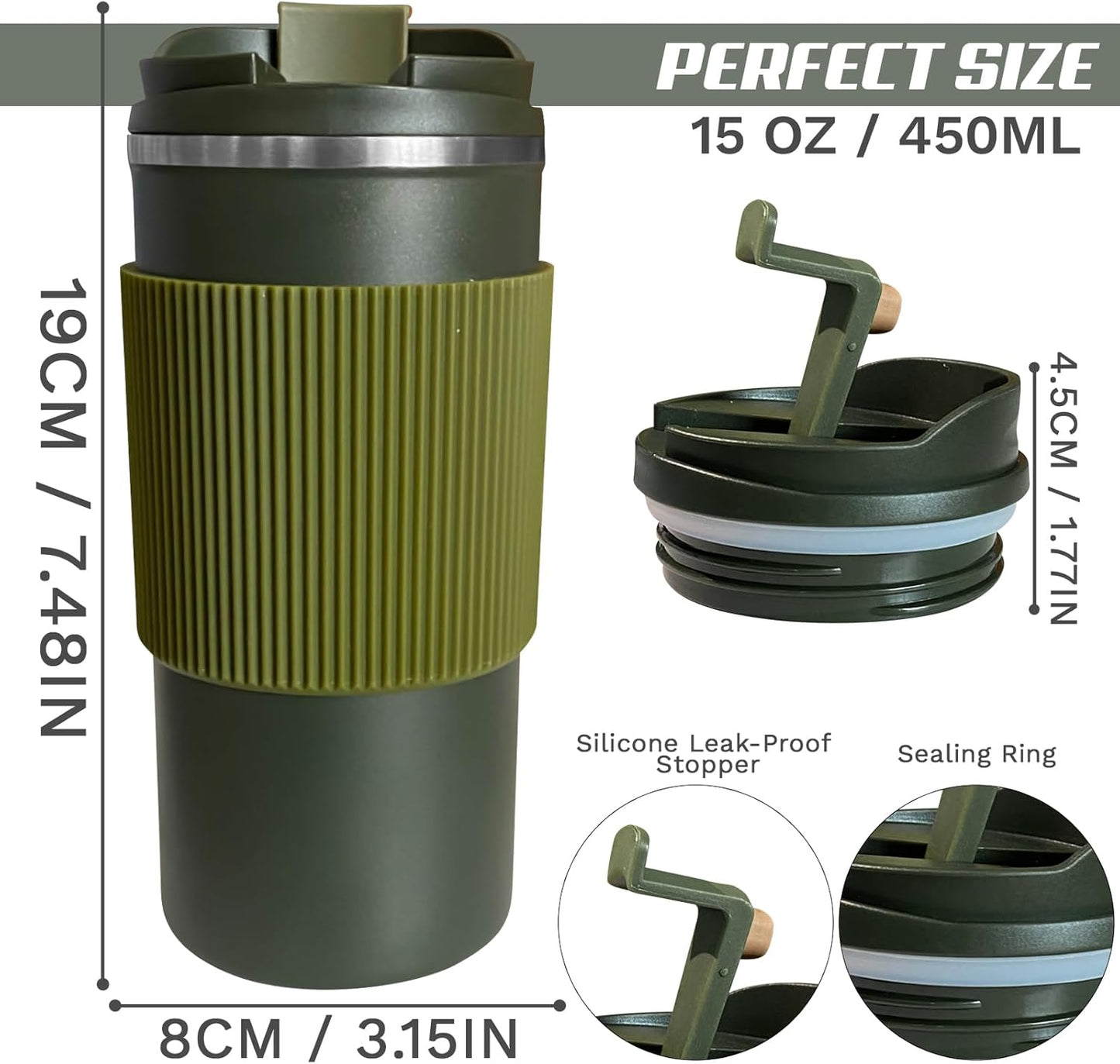 YINBAOGE Insulated Travel Coffee Mug, Spill & Leak Proof, Portable To Go Camping Stainless Steel Coffee Tumbler, Reusable Thermal Coffee Cup with Lid for Hot & Cold Drinks (Black, 12 OZ)