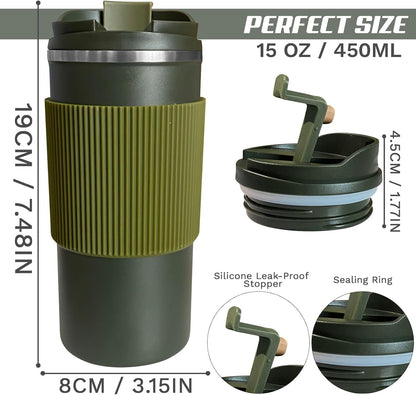 YINBAOGE Insulated Travel Coffee Mug, Spill & Leak Proof, Portable To Go Camping Stainless Steel Coffee Tumbler, Reusable Thermal Coffee Cup with Lid for Hot & Cold Drinks (Black, 12 OZ)