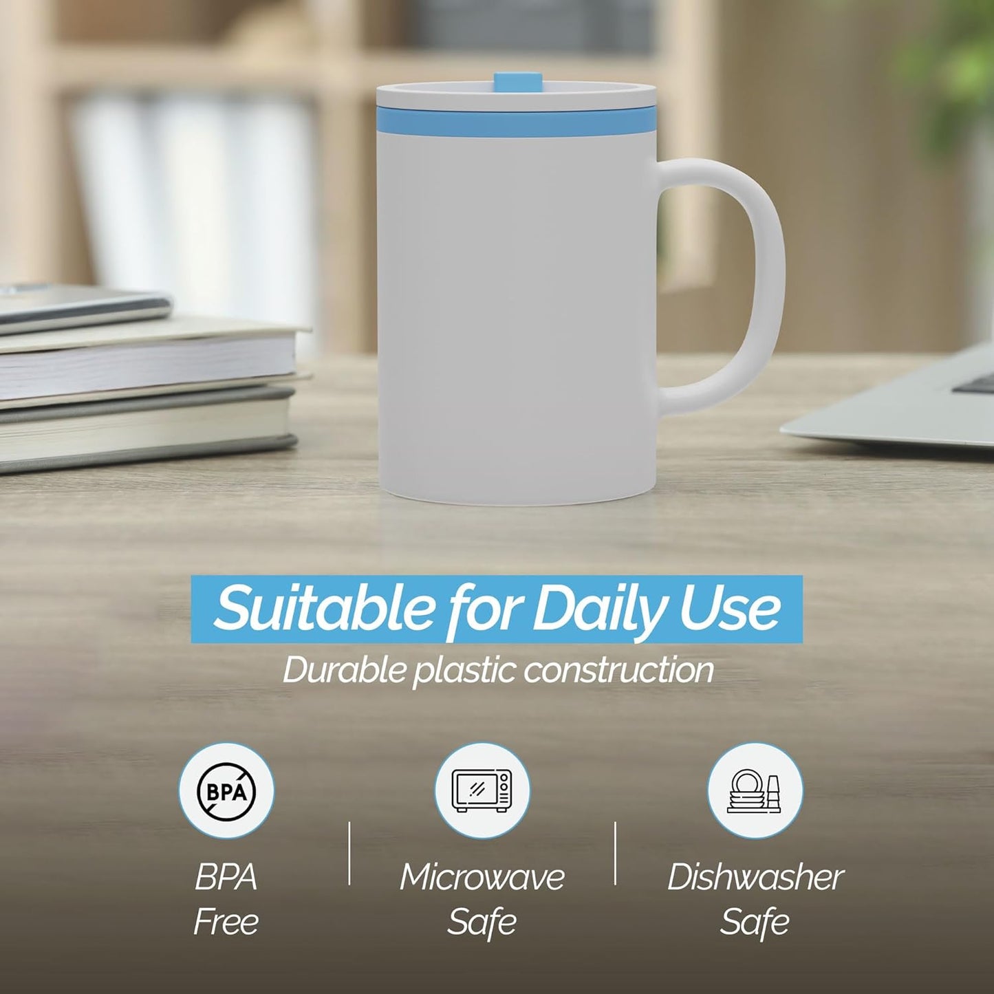 Copco Iconic 16oz Double Wall Insulated Desk Mug with Lid & Handle, Set of 2, BPA-Free Reusable Plastic, Spill-Resistant, Microwave & Dishwasher Safe, Wide Mouth (Grey)