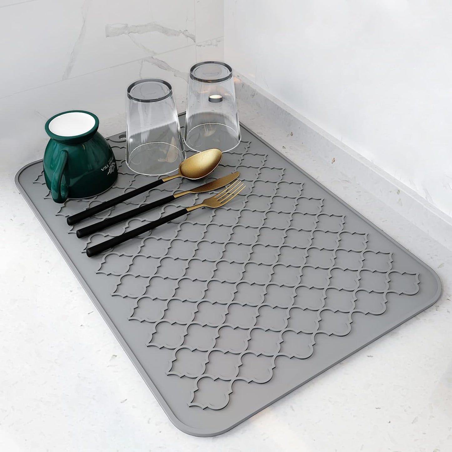 AMOAMI-Dish Drying Mats for Kitchen Counter-Silicone Dish Drying Mat-Kitchen Dish Drying Pad Heat Resistant Mat-Kitchen Gadgets Kitchen Accessories Kitchen Small Appliances(12" x 16", BLACK)
