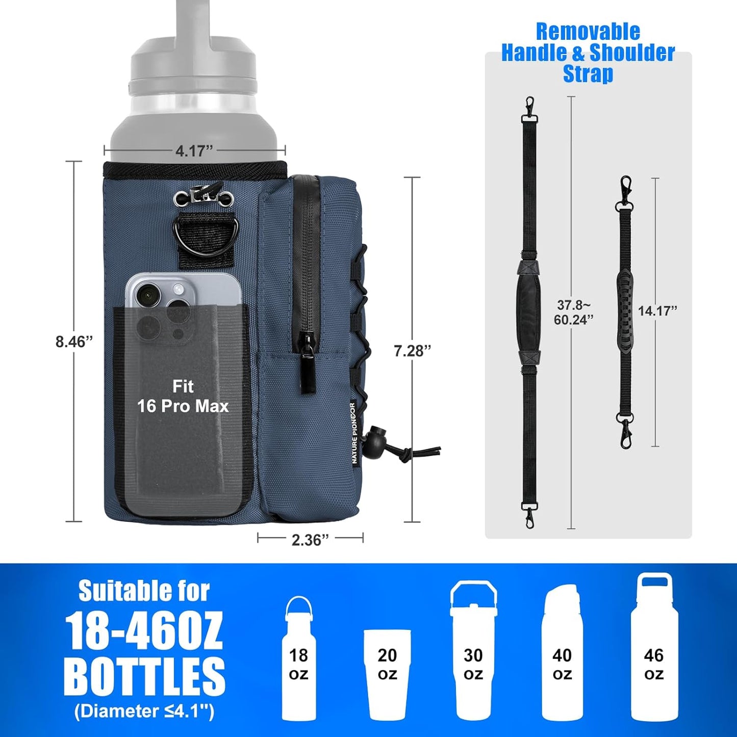 NATURE PIONEOR Magnetic Gym Bag for Men and Women - Magnet Water Bottle Holder Sling Carrier with Crossbody Shoulder Strap,Gym Accessories Pouch,Phone Pockets for Sports,Walking,Travel,Workout
