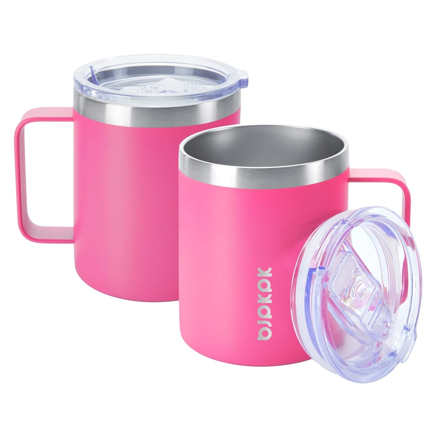 BJPKPK 2 pcs Insulated Coffee Mug, 14oz Insulated Tumbler with Lid, Stainless Steel Coffee Cups with Splash Proof Lid-White