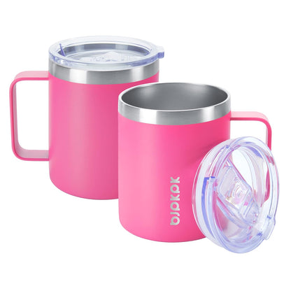BJPKPK 2 pcs Insulated Coffee Mug, 14oz Insulated Tumbler with Lid, Stainless Steel Coffee Cups with Splash Proof Lid-White