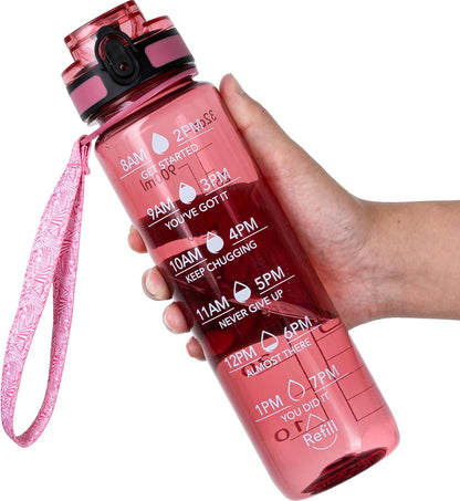 OLDLEY Water Bottle, 32oz Motivational Sports Water Bottle with Time Marker - Times to Drink - Tritan, BPA Free, Wide Mouth Leakproof, Clear (1 Bottle)