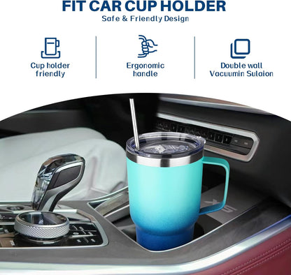 40 oz Tumbler with Handle, Insulated Tumbler with Lid and Straw, Reusable Stainless Steel Vacuum Insulated Cup, 100% Leak Proof Thermal Travel Coffee Mug Cup for Cold and Hot (Light Purple)