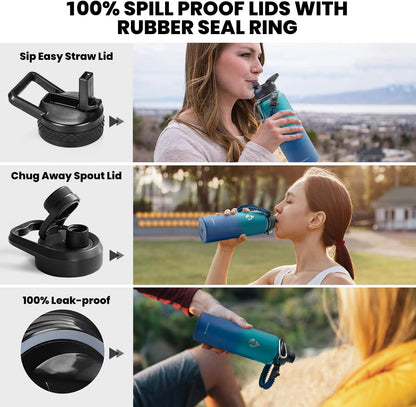 RAYMYLO One Gallon Water Bottle Insulated, Triple Walled Vacuum Stainless Steel (Cold for 48 Hrs), Leak Proof & Non-BPA, Large Water Flask Jug with Paracord Handle & Straw Spout Lids