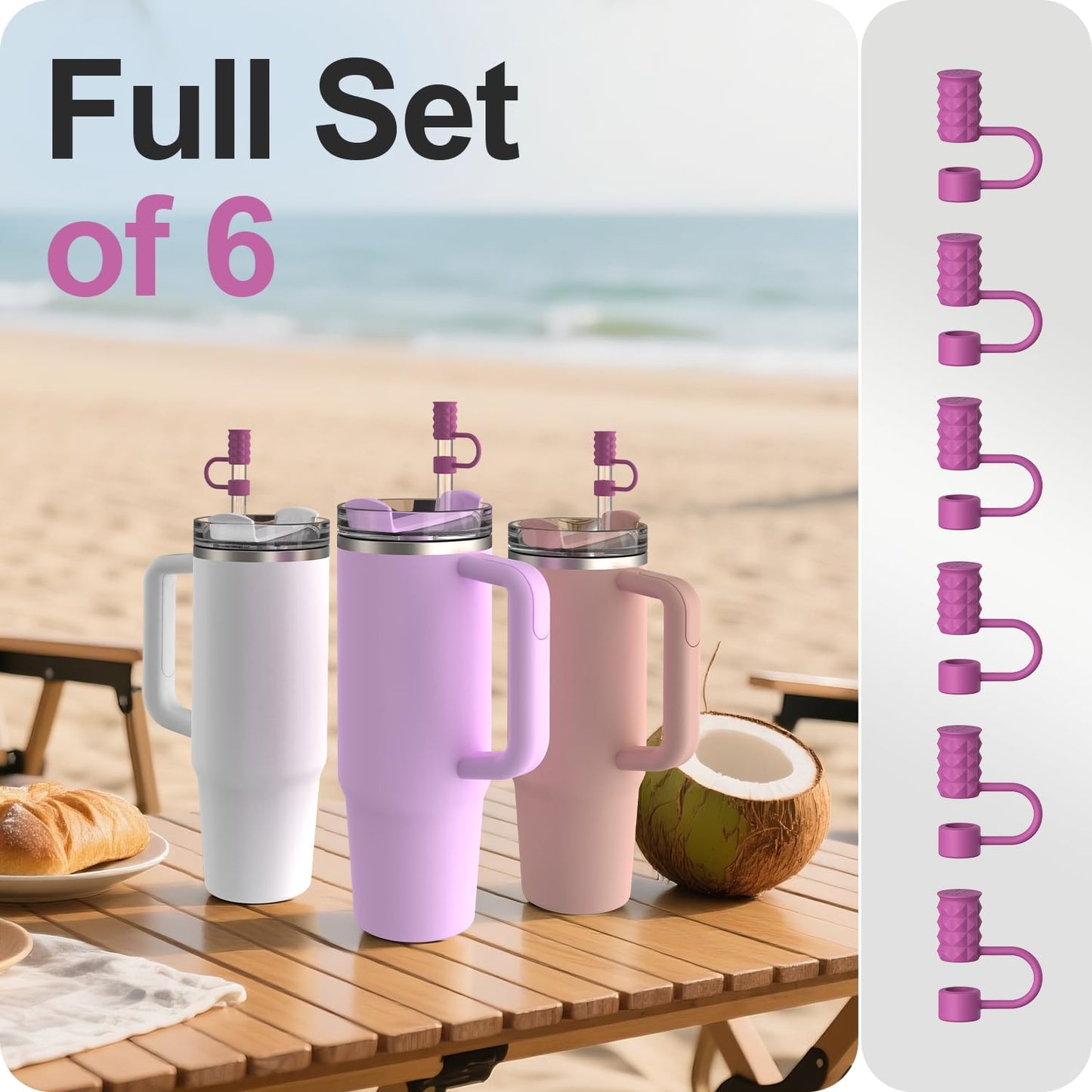 YOTIME 6Pcs Silicone Straw Covers Cap, 0.39in/10mm Straw Toppers Compatible with Stanley Cup 40 & 30 oz, Reusable Dust-Proof Cover Cap for Tumbler with Handle, Starlight