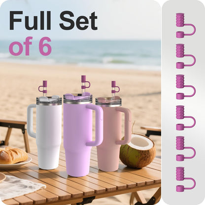 YOTIME 6Pcs Silicone Straw Covers Cap, 0.39in/10mm Straw Toppers Compatible with Stanley Cup 40 & 30 oz, Reusable Dust-Proof Cover Cap for Tumbler with Handle, Starlight