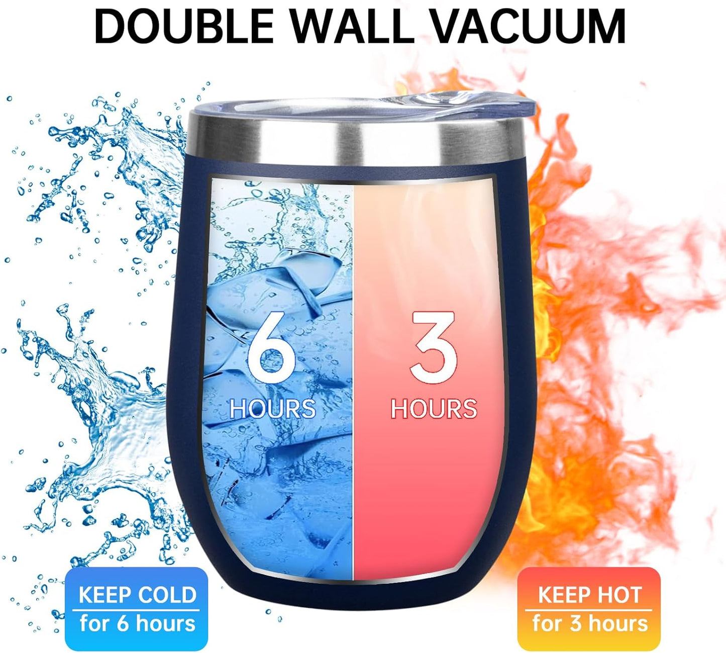 MEZMUT 12 Oz Insulated Wine Tumbler with Lid Double Wall Vacuum Stainless Steel Wine Glass Coffee Mug Insulated Tumbler Cup for Champaign, Cocktail, Beer (Black, 1 Pack)