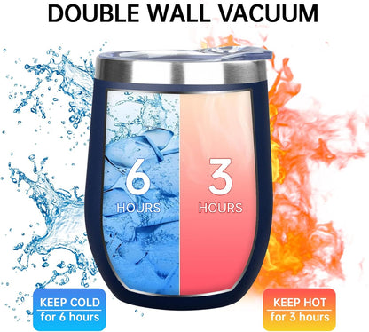 MEZMUT 12 Oz Insulated Wine Tumbler with Lid Double Wall Vacuum Stainless Steel Wine Glass Coffee Mug Insulated Tumbler Cup for Champaign, Cocktail, Beer (Black, 1 Pack)