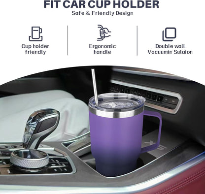 40 oz Tumbler with Handle, Insulated Tumbler with Lid and Straw, Reusable Stainless Steel Vacuum Insulated Cup, 100% Leak Proof Thermal Travel Coffee Mug Cup for Cold and Hot (Light Purple)