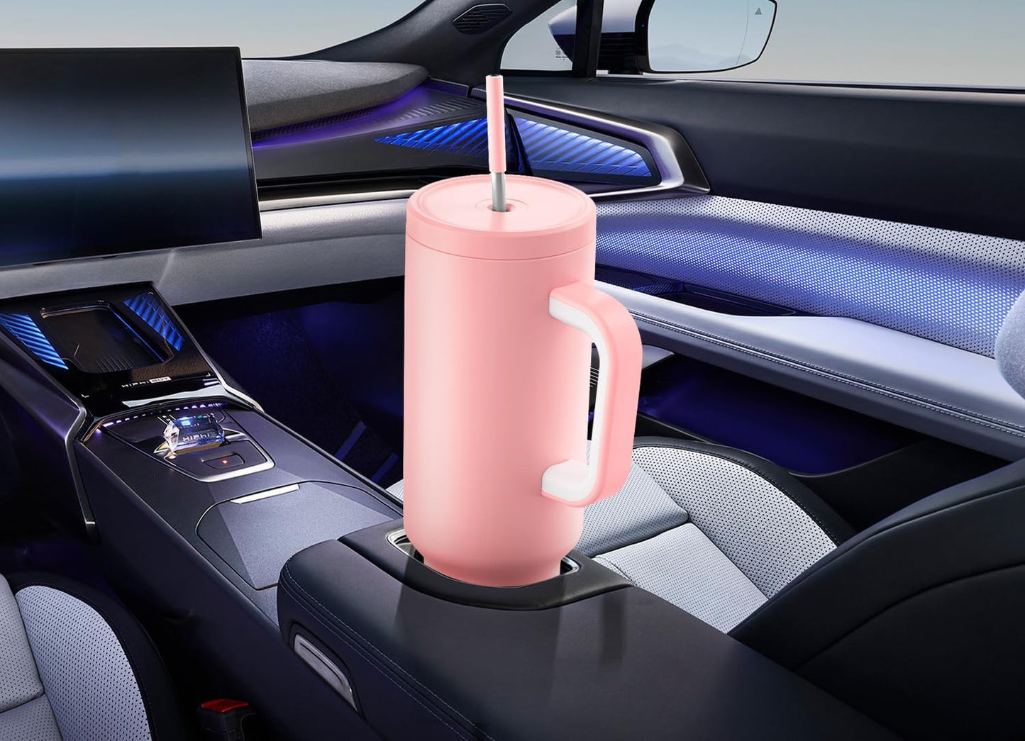 Meoky 40 oz Tumbler with Handle and Straw: Stainless Steel Insulated Tumbler with Lid and Straw - 100% Leak Proof Tumbler for Car Cup Holders - Travelers Commuters Workers, Donut