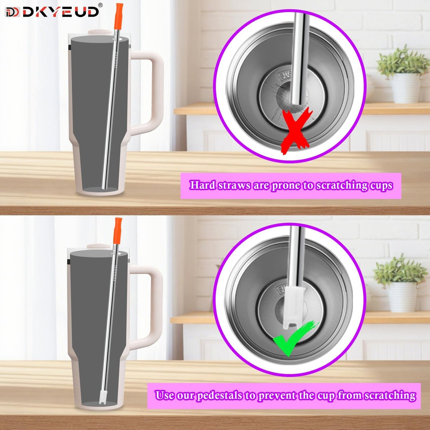 Reusable Stainless Steel Straws Set 6 PCS with 6 Silicone Tips, 2 Straw Brush, 1 Storage Case, Different Sizes of Metal Straws Reusable, Suitable for 14, 20, 30 oz Cups Tumbler, for Hot/Cold Drinks