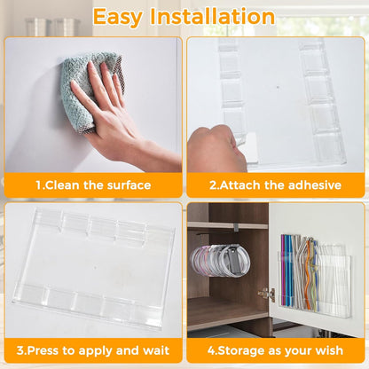 Kitchen Cabinet Straw Holder: Acrylic Organizer and Hanging Lid Rack with Adhesive for Door – Cup Tumbler Accessories Storage Set