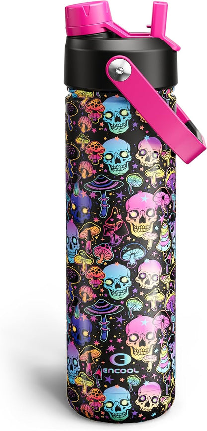 ENCOOL Insulated Water Bottle with Straw Stainless Steel Water Bottle, Leak-Proof, BPA-Free, Double Wall Vacuum Keeps Cold for 24 Hours for Sports, Travel, School (26 oz, Cotton Candy) - Colors B