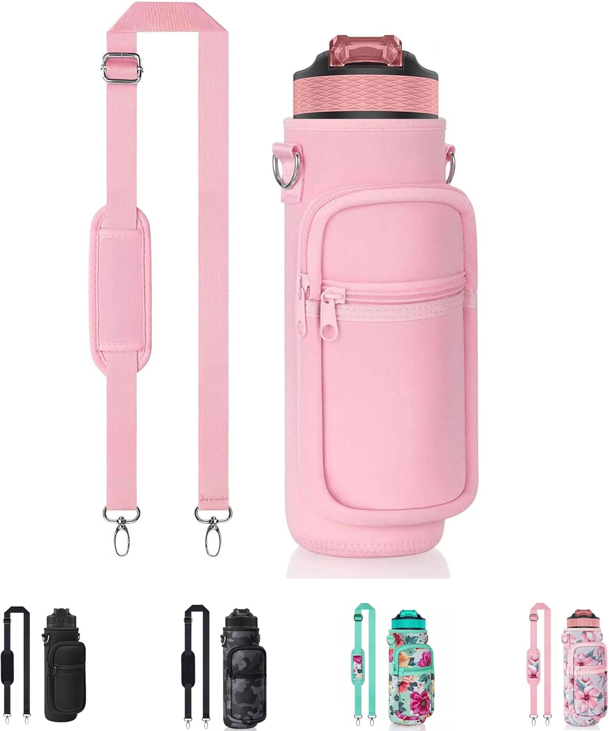 Water Bottle Holder with Strap, Insulated Crossbody Sling Bag, Carrier with Phone Pocket for Walking Hiking Camping Fishing