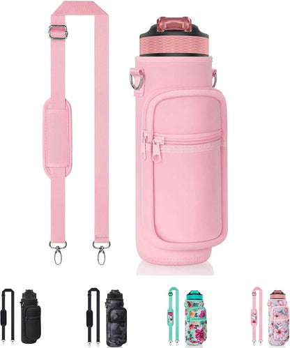 Water Bottle Holder with Strap, Insulated Crossbody Sling Bag, Carrier with Phone Pocket for Walking Hiking Camping Fishing