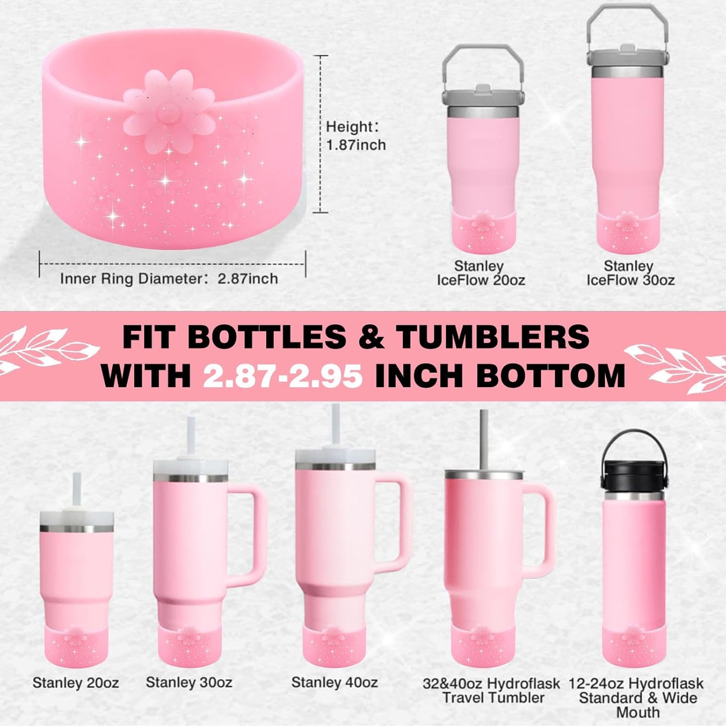 Hpbel Protective Silicone Boot for Stanley Cup Accessories Compatible with Stanley Cup Boot 40/30z and More Bottles with 2.95in Bottom for Water Bottle Flower Tumbler Accessories