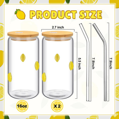 Honeydak 2 Pcs Icon Juice Glass Tumbler with Lid & Straw - 18 oz Cloud and Sun Icon Can Shape Glass Cups Coffee Juice Beer Soda Drinking Cup for Summer Halloween Christmas Party Supplies Gift