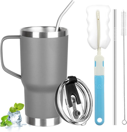 20 oz Tumbler with Handle, Stainless Steel Insulated Tumbler with Lid and Straw, Double Wall Vacuum Coffee Mug Tumbler, Insulated Coffee Thermal Cup for Cold and Hot (Light Purple)