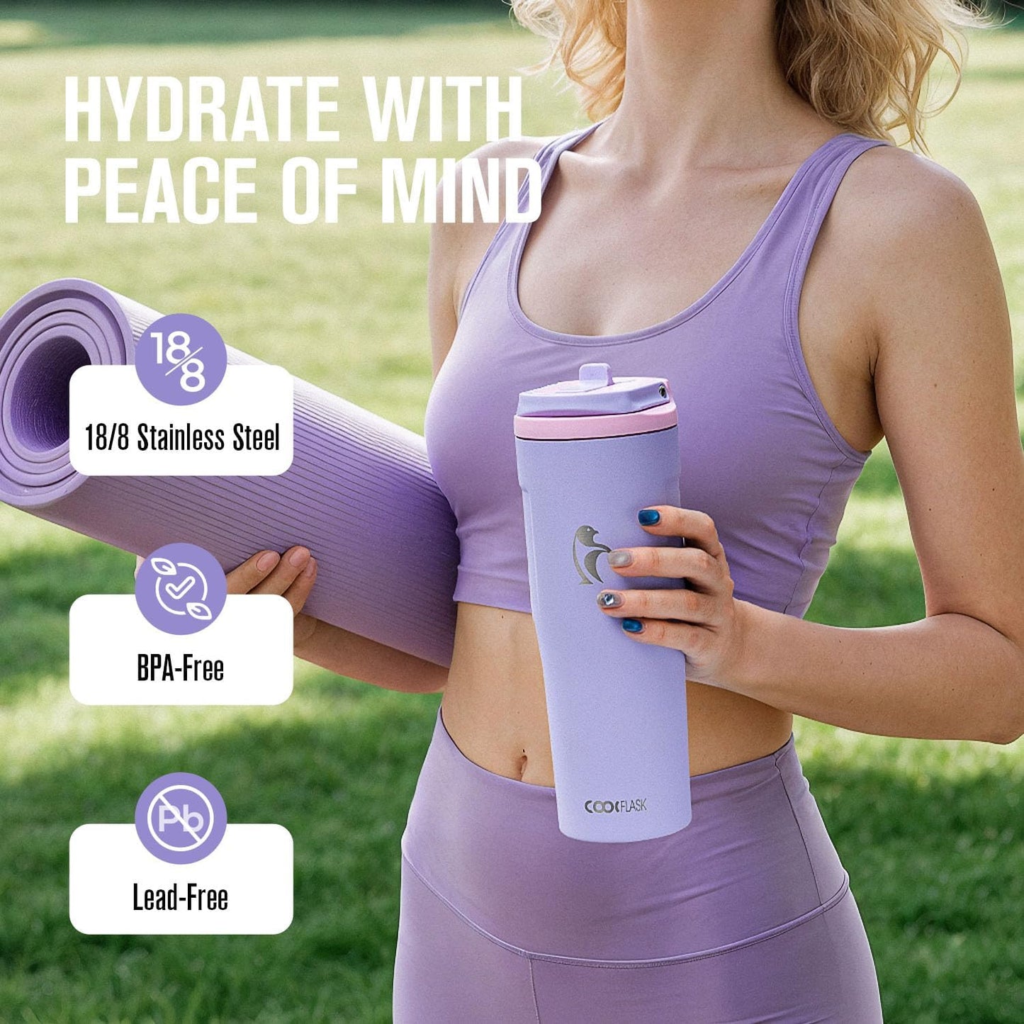 Coolflask Water Bottle 40 oz Fits Car Cup Holder, Slim Tumbler Stainless Steel with Straw & Handle, Vacuum Flask Leakproof Wide Mouth for Travel Sports Gym, Black