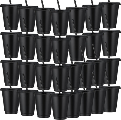 Sieral 30 Pack Cups with Lids and Straws Kids Tumbler with Straw Reusable Water Bottle Iced Coffee Travel Mug Adults Plastic Cups for Parties 16 oz (Candy Colors)