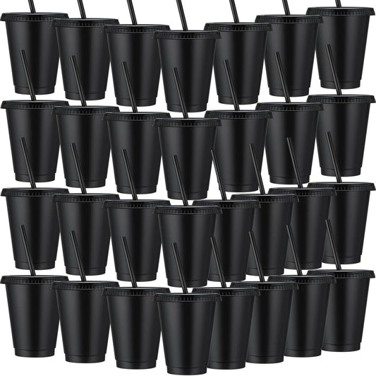 Sieral 30 Pack Cups with Lids and Straws Kids Tumbler with Straw Reusable Water Bottle Iced Coffee Travel Mug Adults Plastic Cups for Parties 16 oz (Candy Colors)
