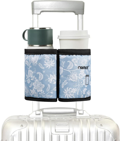 riemot Luggage Travel Cup Holder Free Hand Drink Carrier - Hold Two Coffee Mugs - Fits Roll on Suitcase Handles - Gifts for Flight Attendants Travelers Accessories Carbon Black