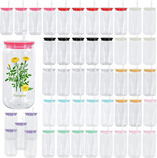 16oz Plastic Mason Jars, 6Pack Clear Mason Drinking Acrylic Cups with Lids and Stainless Steel Straws Iced Coffee Cups Shatterproof Unbreakable Tumblers for Smoothies, Beer, Coffee, Milk Tea, Colored