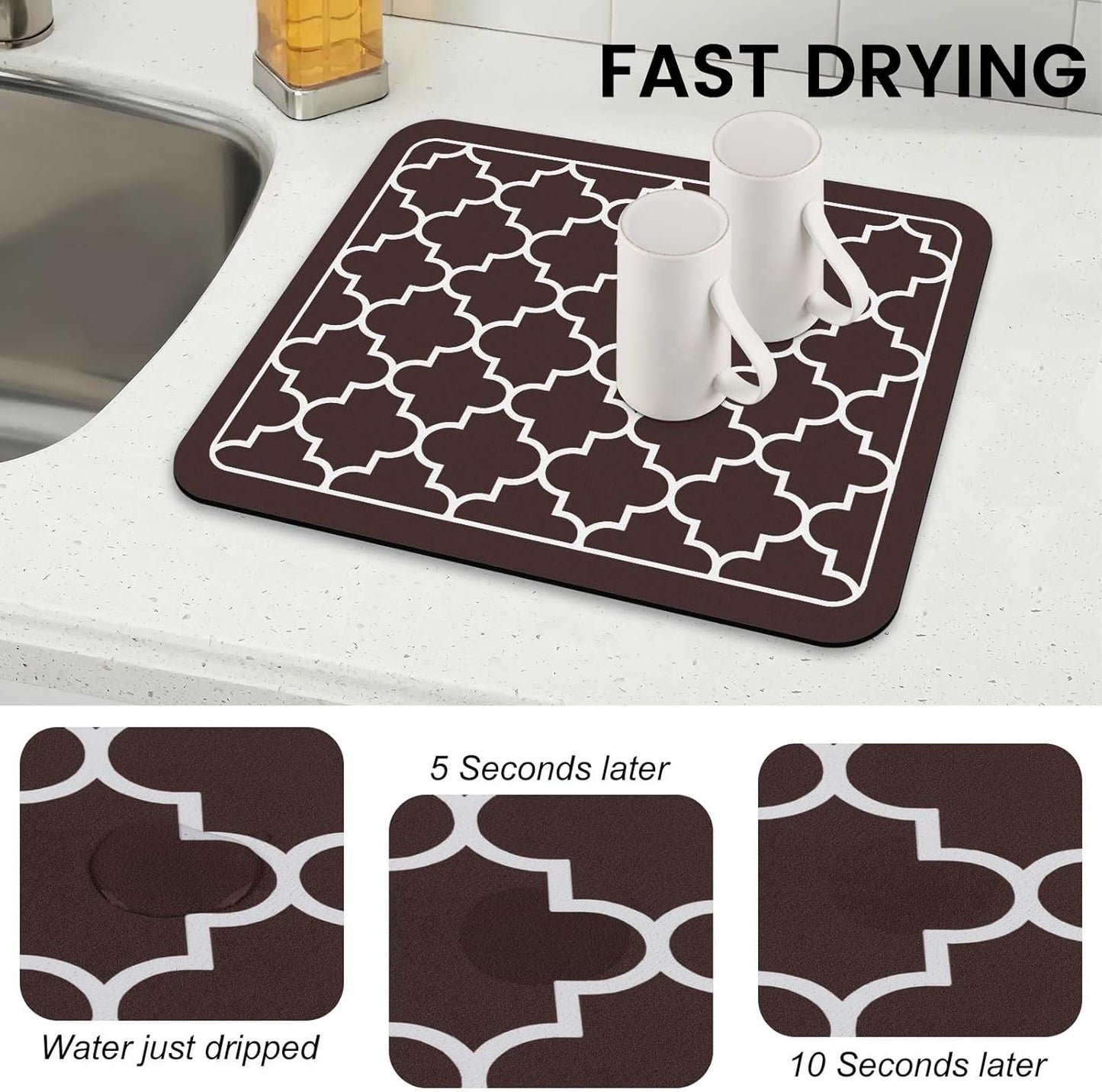 WISELIFE Dish Drying Mat Super Absorbent Drying Mat Large Dish Drying Mats for Kitchen Counter Easy Clean Dish Mat Kitchen Drying Mat15"x 18" Stylish Grey