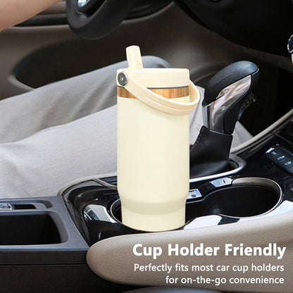 30 oz Tumbler Bulk with Handle and Straw, Vacuum Insulated Tumblers with Flip Straw and Top Handle, Leakproof Powder Coated Tumbler, Stainless Steel Travel Mug for Coffee (Black, 1 Pack)