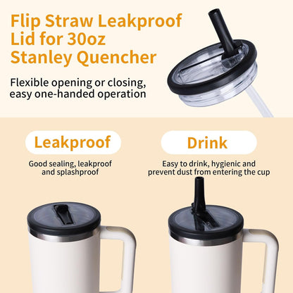 2 Pack 30 oz Flip Straw Leak Proof Lid for Stanley Quencher H2.0, Spill Proof Tumbler Lid Replacement, BPA Free Reusable No Spill Straw Lid for Stanley Accessories