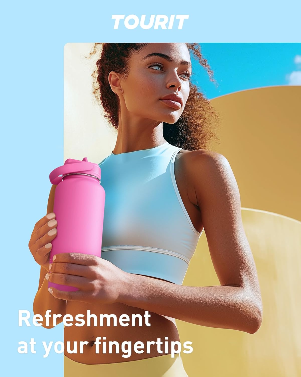 TOURIT 24 oz Insulated Water Bottle, Stainless Steel Water Bottles With Straw, Double Wall Vacuum Metal Thermos for Cold and Hot Drinks, Leak Proof BPA Free Water Flask for Sports and Travel, Hot Pink